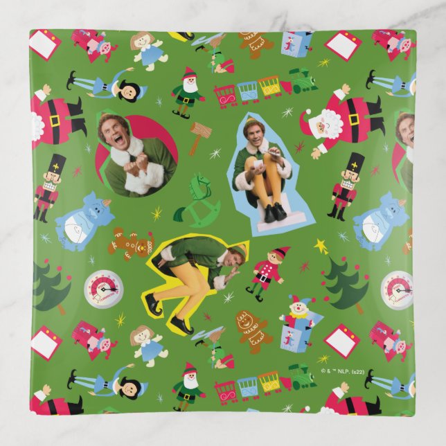 Buddy the Elf and Christmas Icons Pattern Trinket Tray (Front)