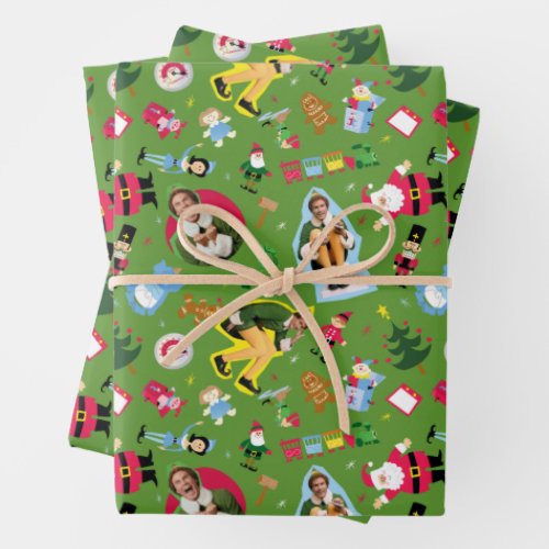 Buddy the Elf and Christmas Icons Pattern Wrapping Paper Sheets