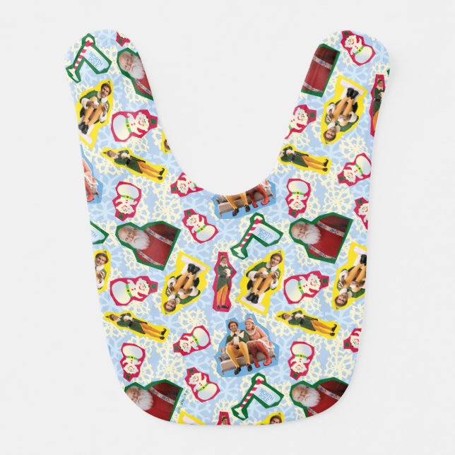 Buddy the Elf and Santa North Pole Pattern Baby Bib (Front)