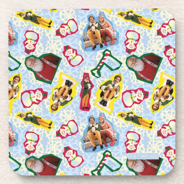 Buddy the Elf and Santa North Pole Pattern Beverage Coaster (Front)