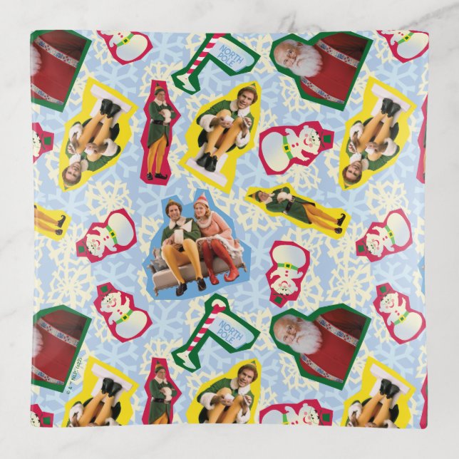 Buddy the Elf and Santa North Pole Pattern Trinket Tray (Front)