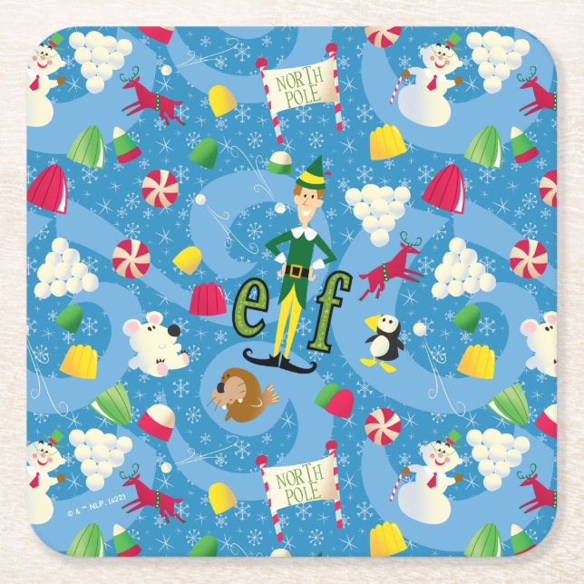 Buddy the Elf Cartoon Pattern Square Paper Coaster (Front)