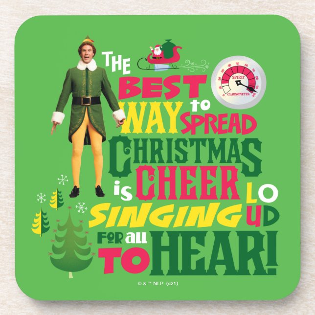 Buddy the Elf | Christmas Cheer Graphic Quote Beverage Coaster (Front)