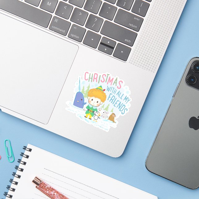 Buddy the Elf Christmas With All My Friends Sticker (Laptop w/ iPhone)