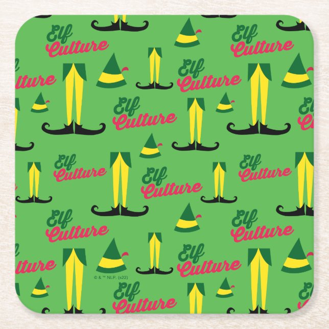 Buddy the Elf | Elf Culture Pattern Square Paper Coaster (Front)