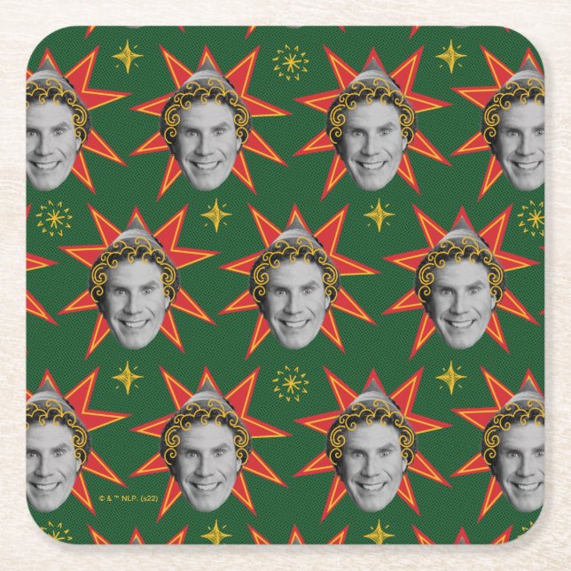 Buddy the Elf Emotions Pattern Square Paper Coaster (Front)