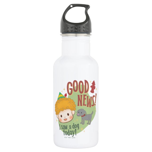 Buddy the Elf Good News! I Saw a Dog Today! Stainless Steel Water Bottle (Front)