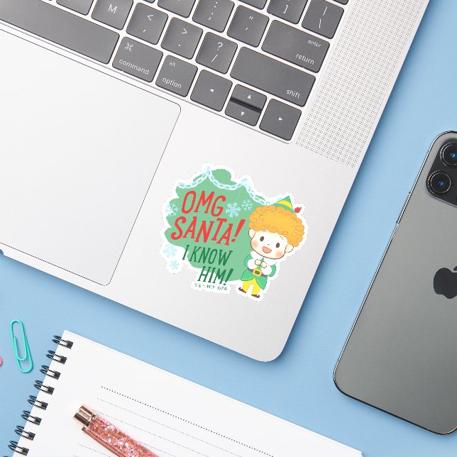 Buddy the Elf OMG Santa! I Know Him! Sticker (Laptop w/ iPhone)