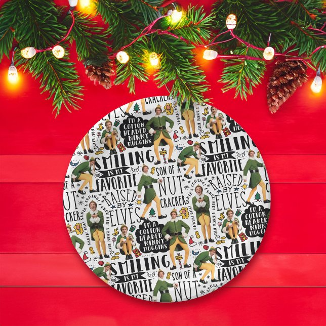 Buddy the Elf Quote Pattern Paper Plates (Plate on table)