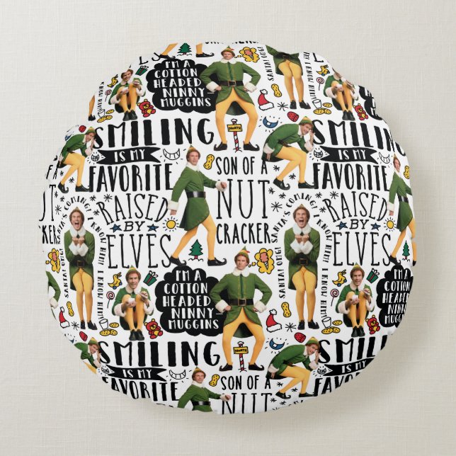 Buddy the Elf Quote Pattern Round Pillow (Front)