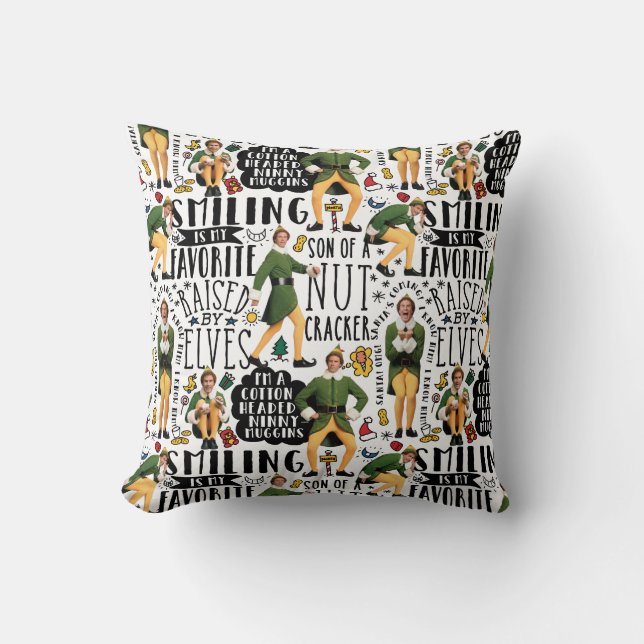 Buddy the Elf Quote Pattern Throw Pillow (Front)