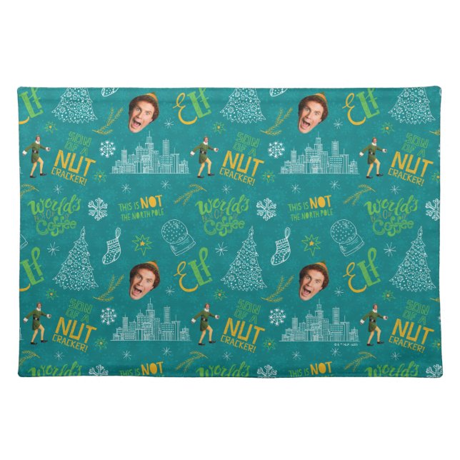 Buddy the Elf Teal Quote Pattern Cloth Placemat (Front)