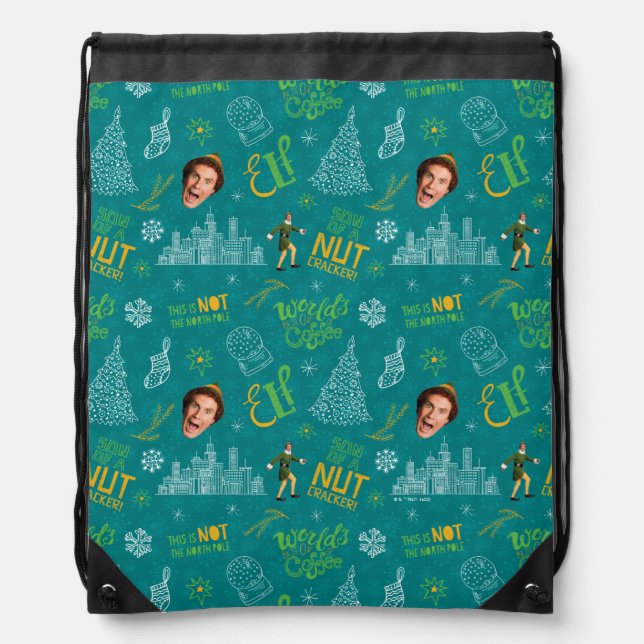 Buddy the Elf Teal Quote Pattern Drawstring Bag (Front)