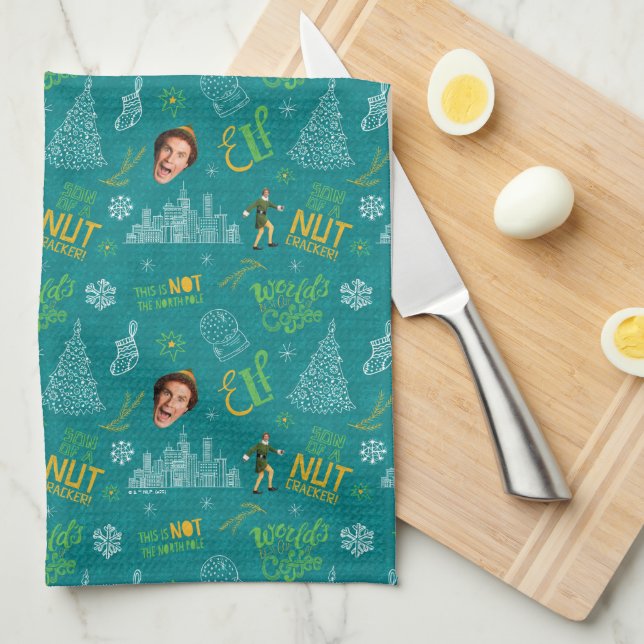 Buddy the Elf Teal Quote Pattern Kitchen Towel (Quarter Fold)