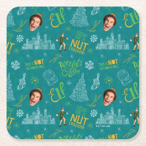 Buddy the Elf Teal Quote Pattern Square Paper Coaster
