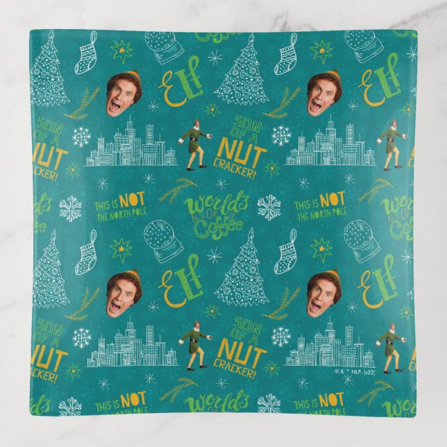 Buddy the Elf Teal Quote Pattern Trinket Tray (Front)