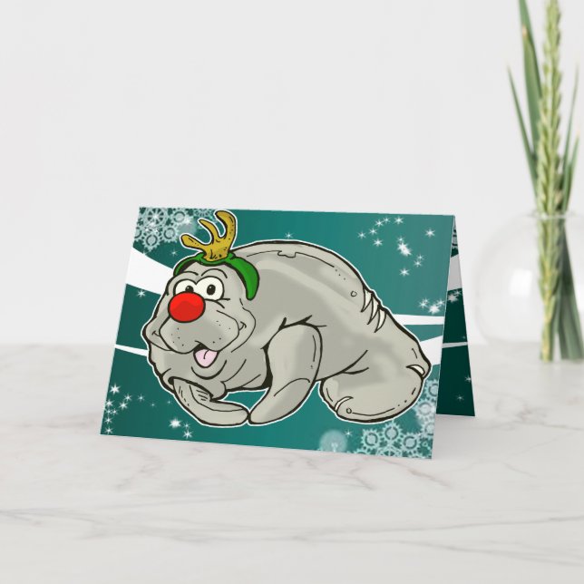 Buddy the Red-Nosed Manatee Christmas Card (Front)