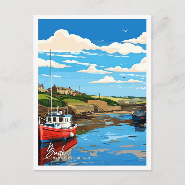 Bude Cornwall England Artwork Travel Illustration Postcard (Front)