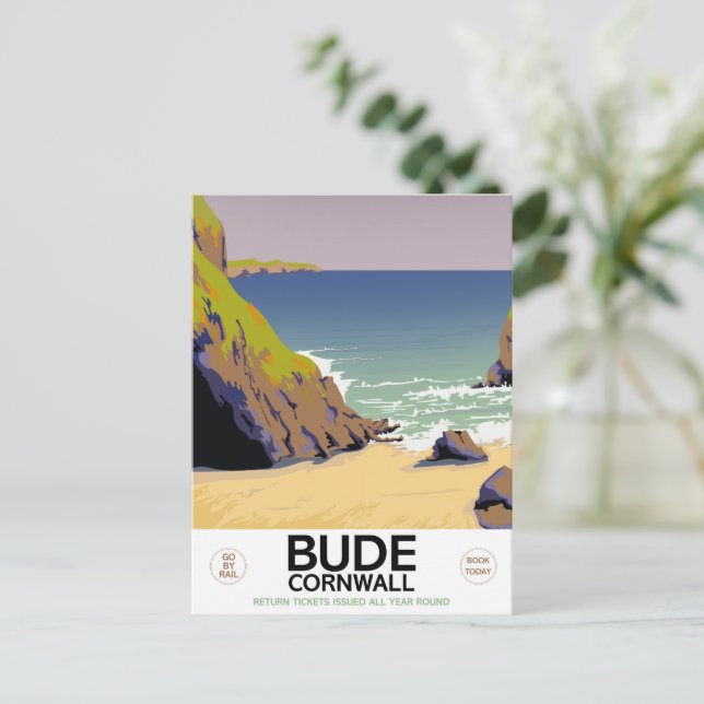 Bude cornwall Seaside travel poster Postcard (Standing Front)