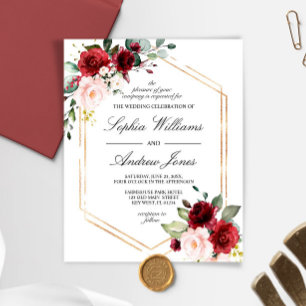 Budet Burgundy & Blush Pink Wedding Invitation