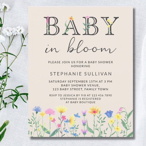 Budge Baby in Bloom Floral Baby Shower Invite 