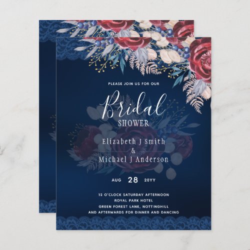 Budge Burgundy Blue Floral Bridal Shower Invite