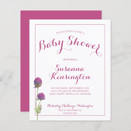 Budge Pink Thistle Baby Girl Shower Invitation