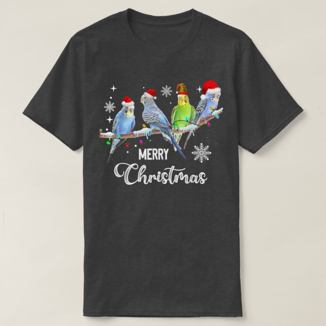 Budgerigar Budgie Bird Christmas Lights Xmas  T-Shirt (Design Front)