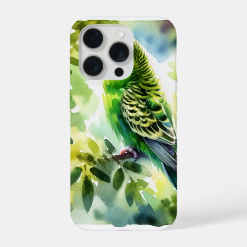 Budgerigar in Flight REF210 _ Watercolor iPhone 15 Pro Case