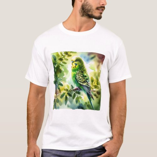 Budgerigar in Flight REF210 _ Watercolor T_Shirt