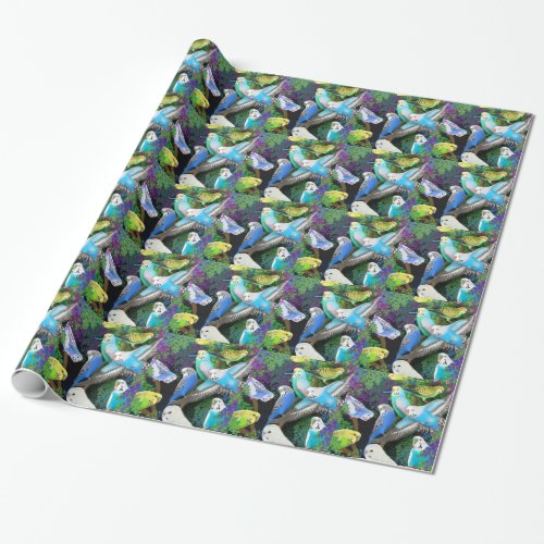 Budgerigar Parakeets in Ferns Wrapping Paper