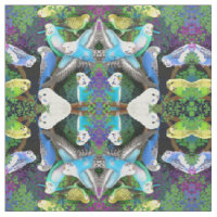 Budgerigar Parrots in Ferns Fabric