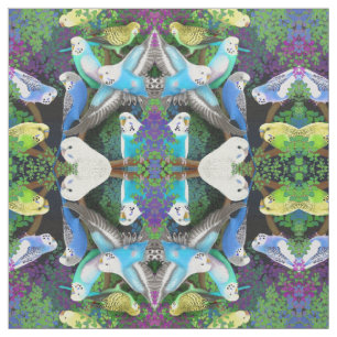 Budgerigar Parrots in Ferns Fabric