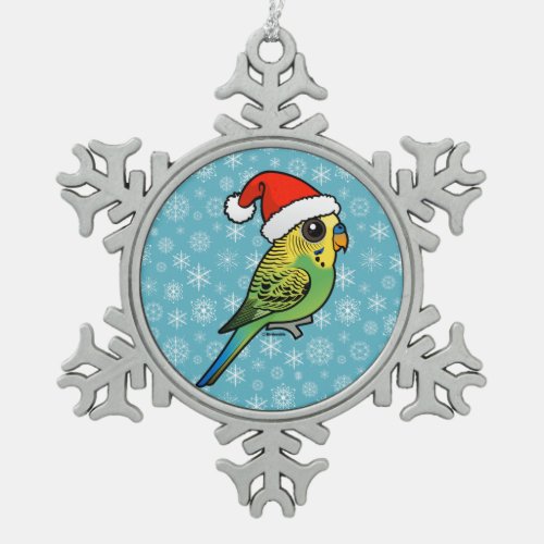 Budgerigar Santa Claus Snowflake Pewter Christmas Ornament