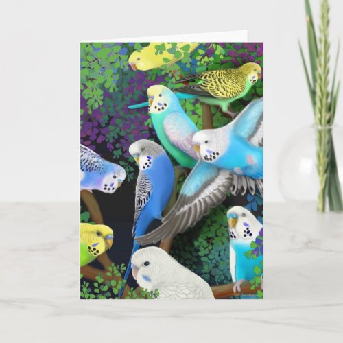 Budgerigars and Ferns Card