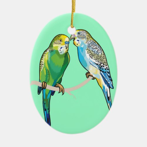 budgerigars ceramic ornament