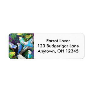 Budgerigars in Ferns Label