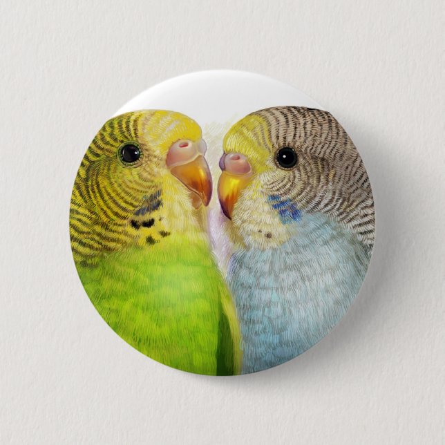 Budgerigars realistic painting button (Front)