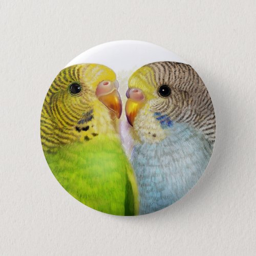 Budgerigars realistic painting button