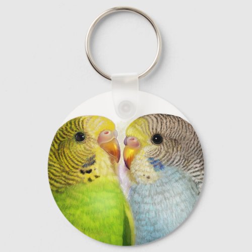 Budgerigars realistic painting keychain