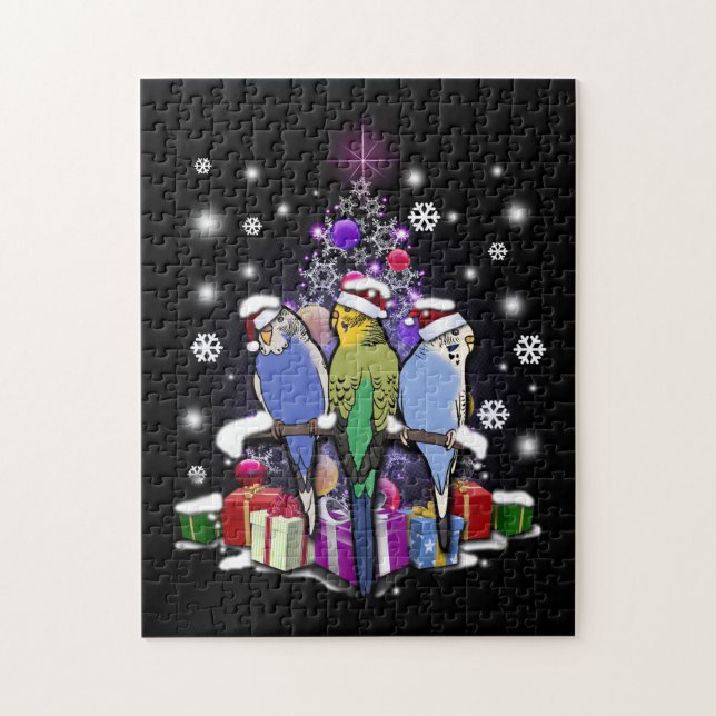 Budgerigars with Christmas Gift and Snowflakes Jigsaw Puzzle (Vertical)