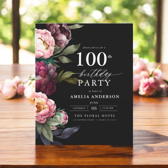 Budget 100th Birthday Moody Floral Invitation Flyer (Creator Uploaded)