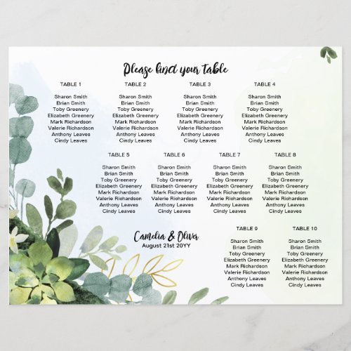 BUDGET 10 Table Wedding Seating Chart Greenery 