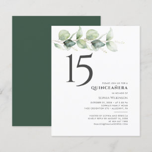 Budget 15th Birthday Eucalyptus Quinceanera Invite