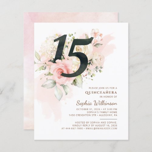 Budget 15th Birthday Floral Quinceanera Invitation