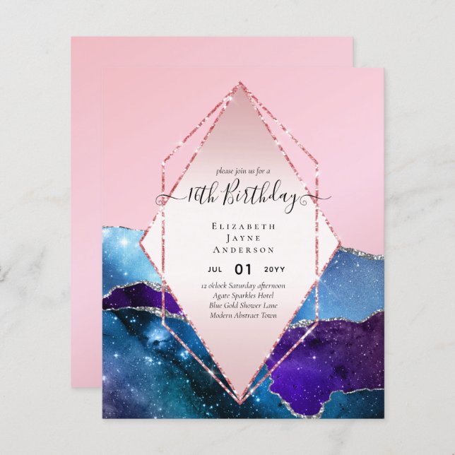 BUDGET 16th Birthday Glittery AGATE Sparkle Invite (Front/Back)