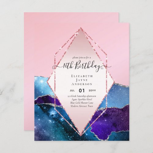 BUDGET 16th Birthday Glittery AGATE Sparkle Invite