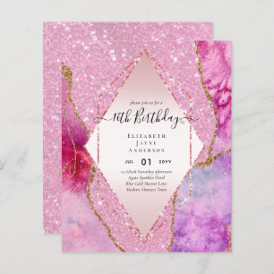 BUDGET 16th Birthday Glittery AGATE Sparkle Invite