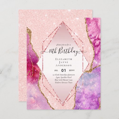 BUDGET 16th Birthday Glittery AGATE Sparkle Invite