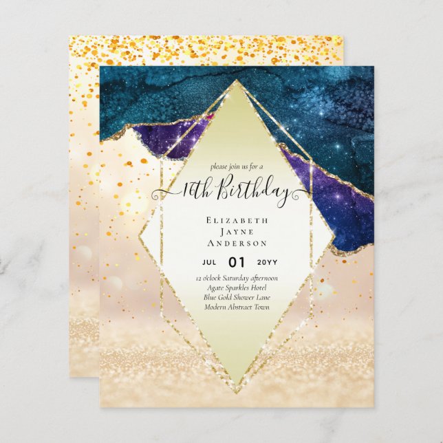 BUDGET 16th Birthday Glittery AGATE Sparkle Invite (Front/Back)